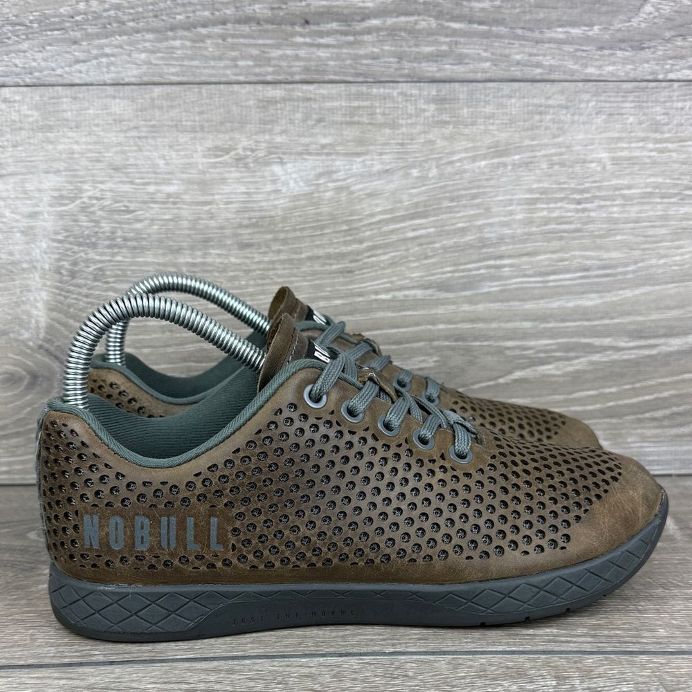 Nobull Project Women’s Sz 8 Brown Leather Olive Perforated Low Top Sneakers